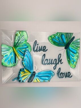 Sonoma Life + Style Fused Glass Butterfly Platter “Live Laugh Love” Decor